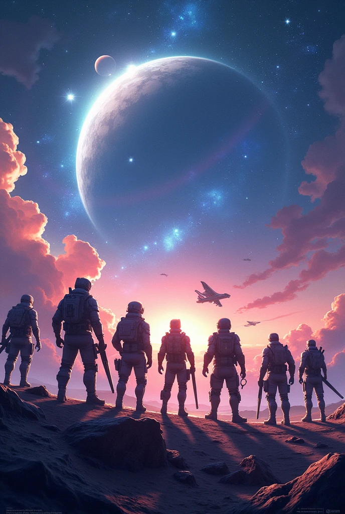 Paisaje espacial con personajes de Call of duty mobile, free fire, pubg mobile, Clash Royale, Roblox, Blood Strike y Squad Busters 