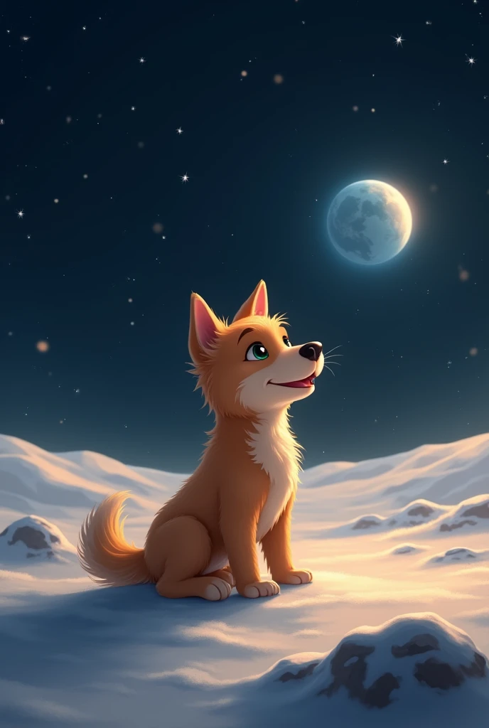 Create a dog in love on the moon
