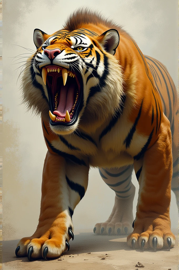 Make the face of a roaring sabertooth (drawn) 