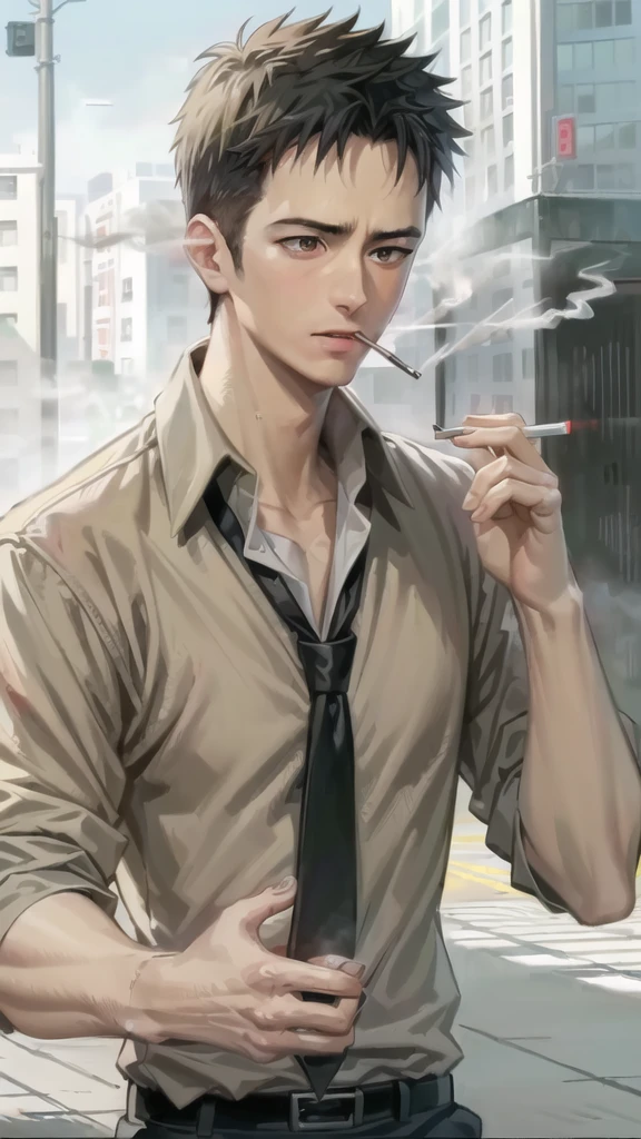 high resolution、high performance、Black Hair、Man in his 30s、Smoking a cigarette、Dark grey tarts、