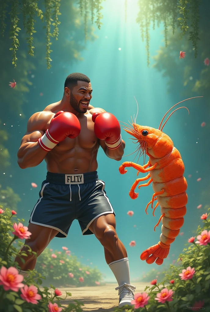 Mike Tyson being punching by a shrimp ghibli mood