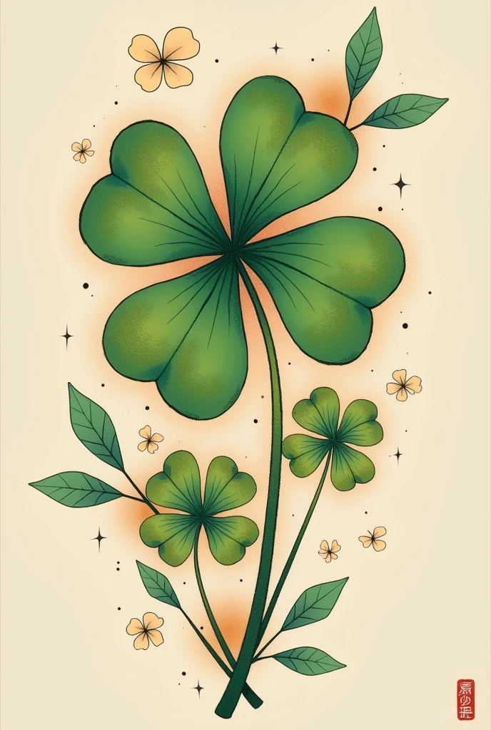 4-leaf clover tattoo inspired by anime, as original as possible