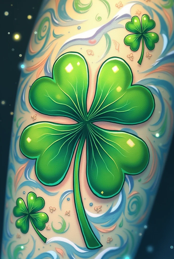 4-leaf clover tattoo inspired by anime, as original as possible 