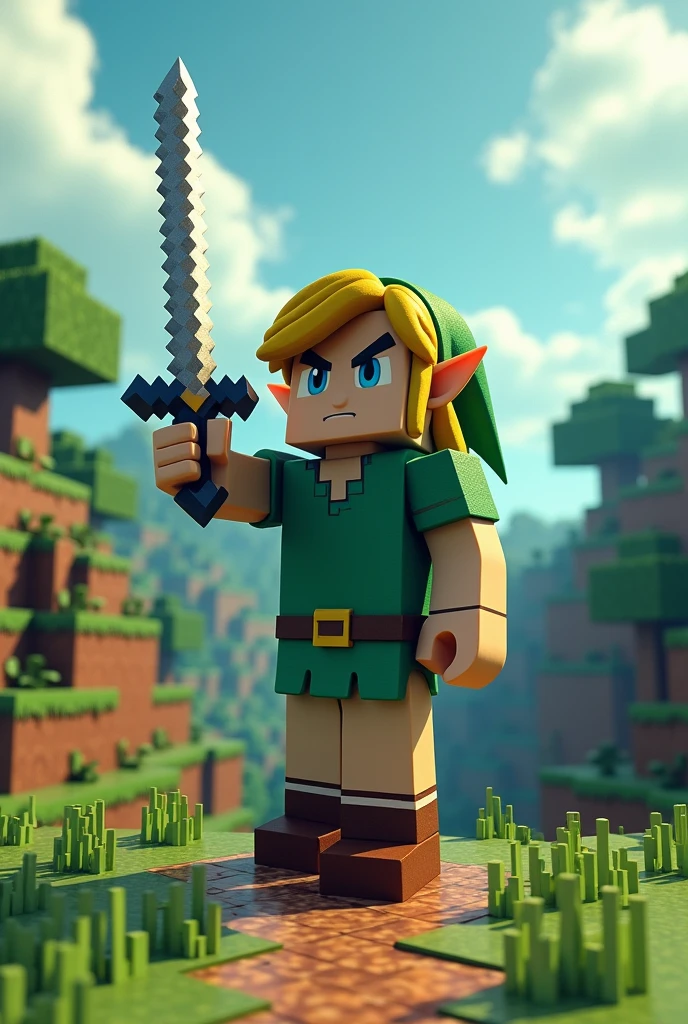 Zelda's Link in Minecraft holding a sword