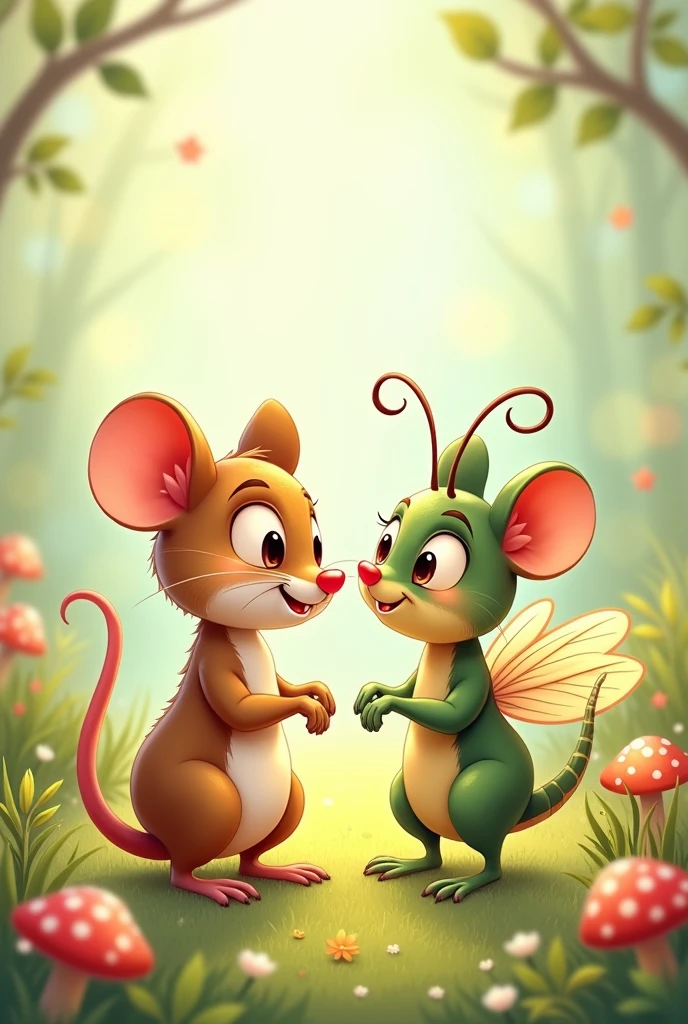 A cartoon of a mouse with a cricket sitting together as friends