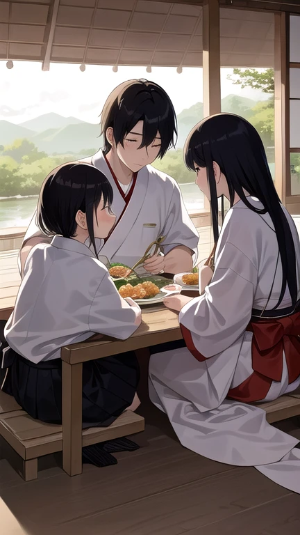 A scene of a Japanese family having a meal