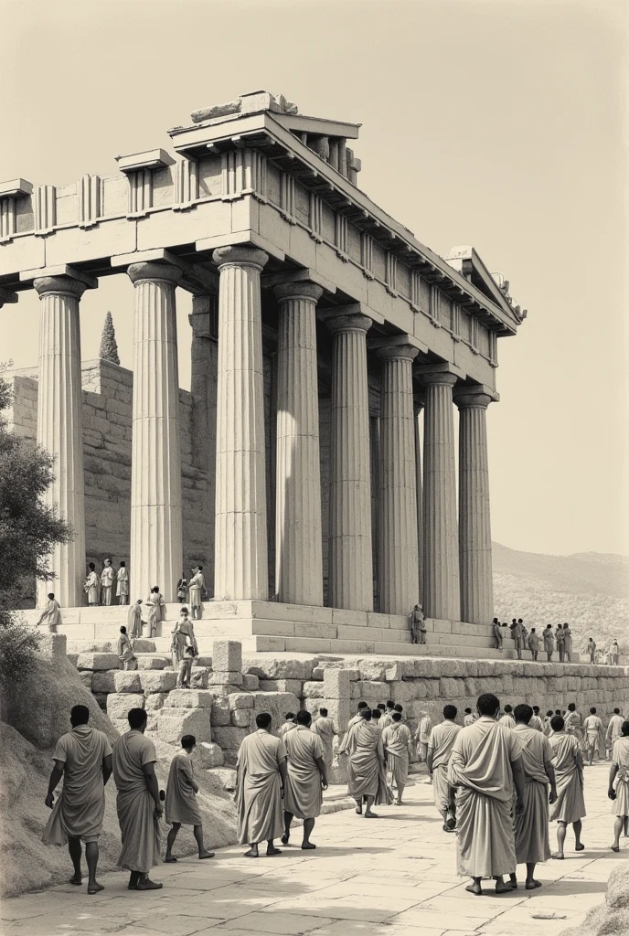 ANCIENT GREEK CITIZENS of ATHENS CLIMBING the ACROPOLIS OF ATHENS at the Panathenaic festivals SKETCH