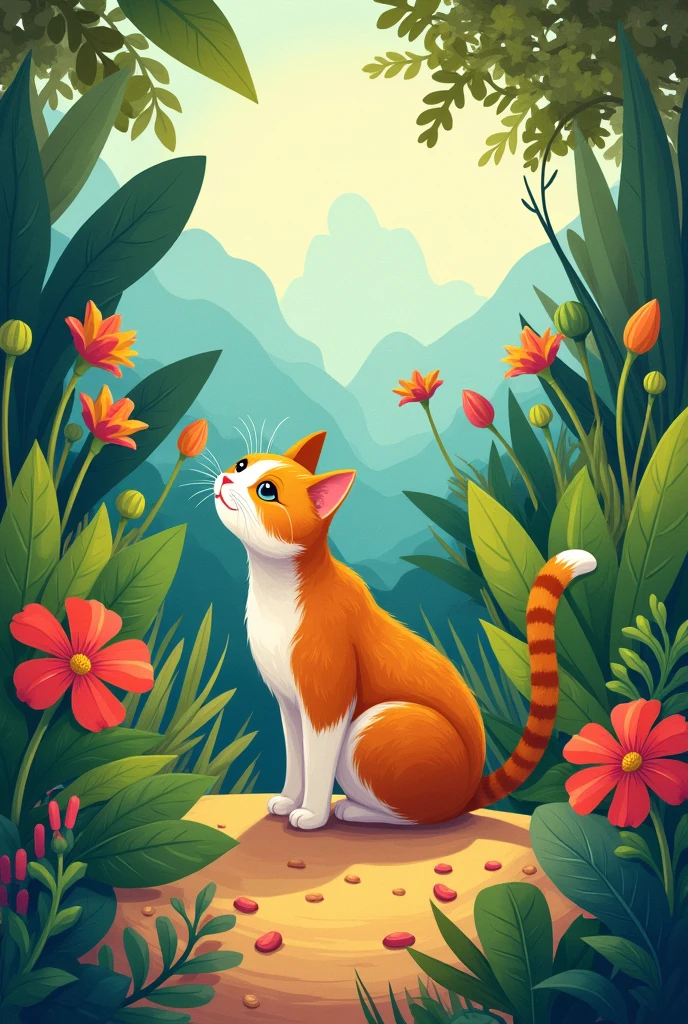 A drawing about a cat and a bit of nature that represents Colombia