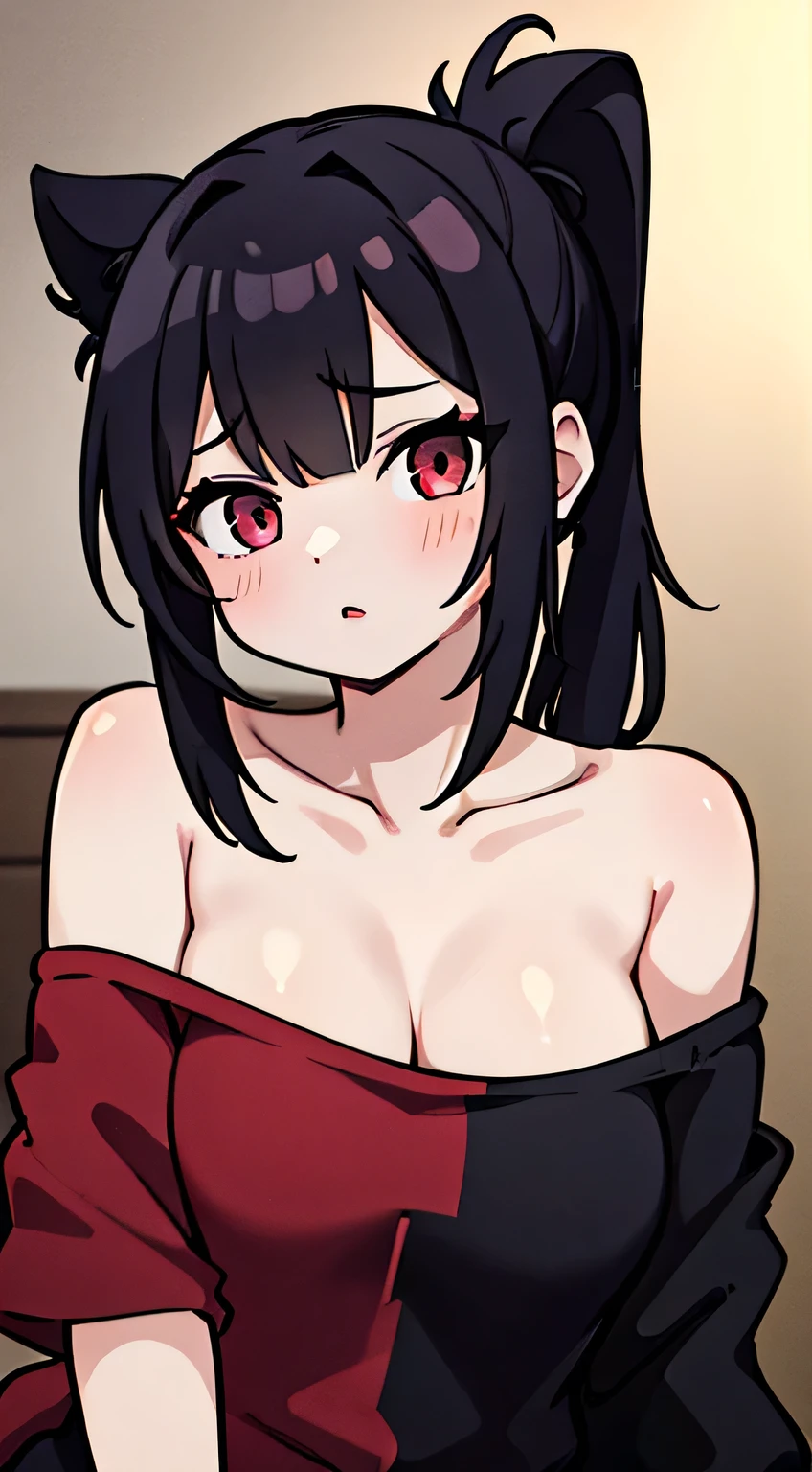 Shinomiya Kaguya, Shinomiyakaguya, Red eyes, small breasts, list brook, black fur, Red eyes, naked, saliva, drooling, sweat, suggestive pose, collar for cats, hand near mouth, expressionless 