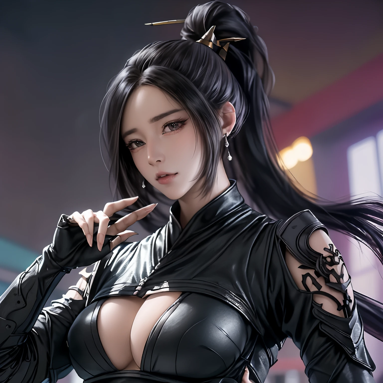 ((Highest quality)), ((masterpiece)), ,Simple color background,(Very intricate details), 1 person,woman,20-year-old,ponytail,((logic)),Bikini Armor,European,(((Big Breasts))),Fantasy,anime,Scapula,breastplate,Gauntlet,Waist Armor,Warrior