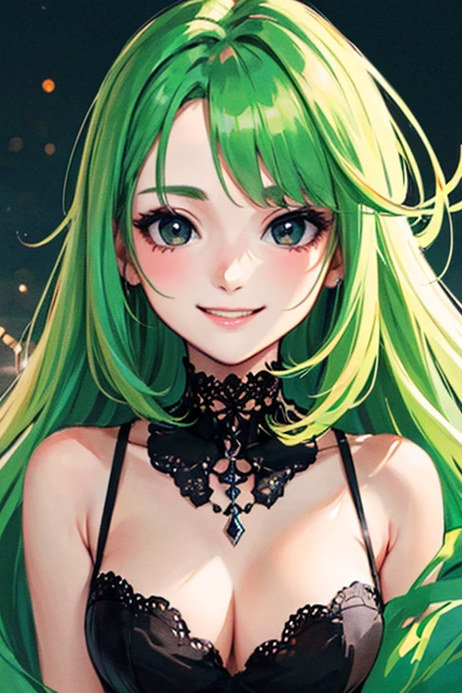 ((masterpiece)), (((best quality))), chromatic lighting,
colorized, green + white limited color palette,
detailed concept drawing,
Shibuya street fashion,
portrait, 20yo 1girl, medium soft breasts, slender, green, long green hair, black eyes, smiling