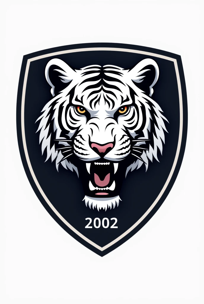 Create a logo of a white tiger&#39;s face for a football team. Make it a shield. Put a small font that says: Arcenal and below 2002.