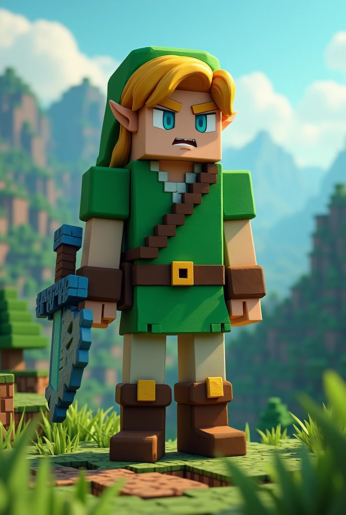 Zelda's Link in Minecraft holding a sword