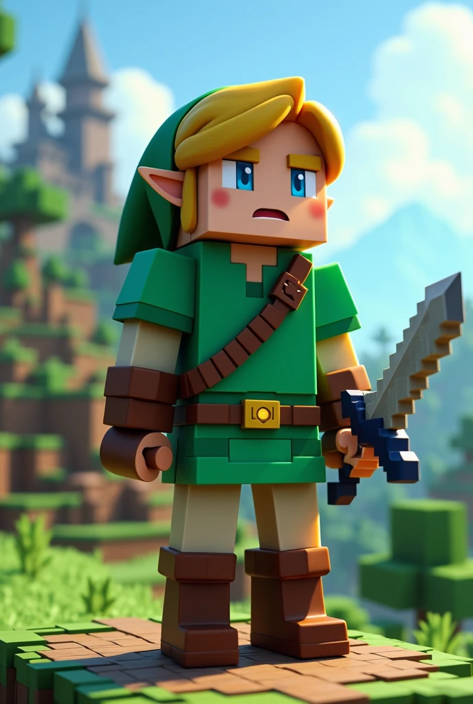 Zelda's Link in Minecraft holding a sword