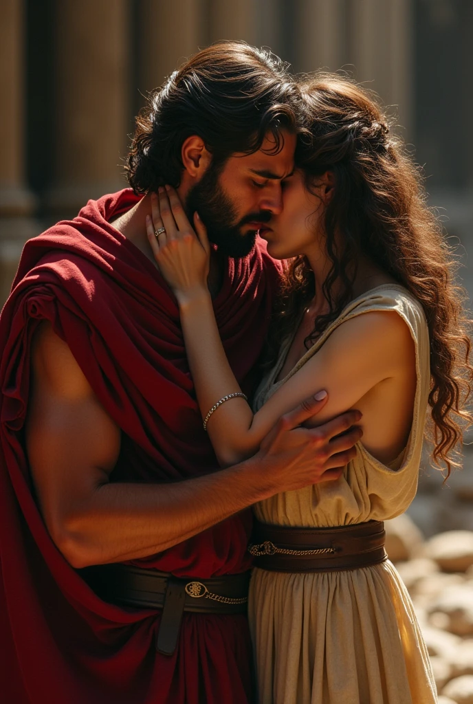 biblical character, fight, David's wife. beautfull woman, is sad crying on his knees