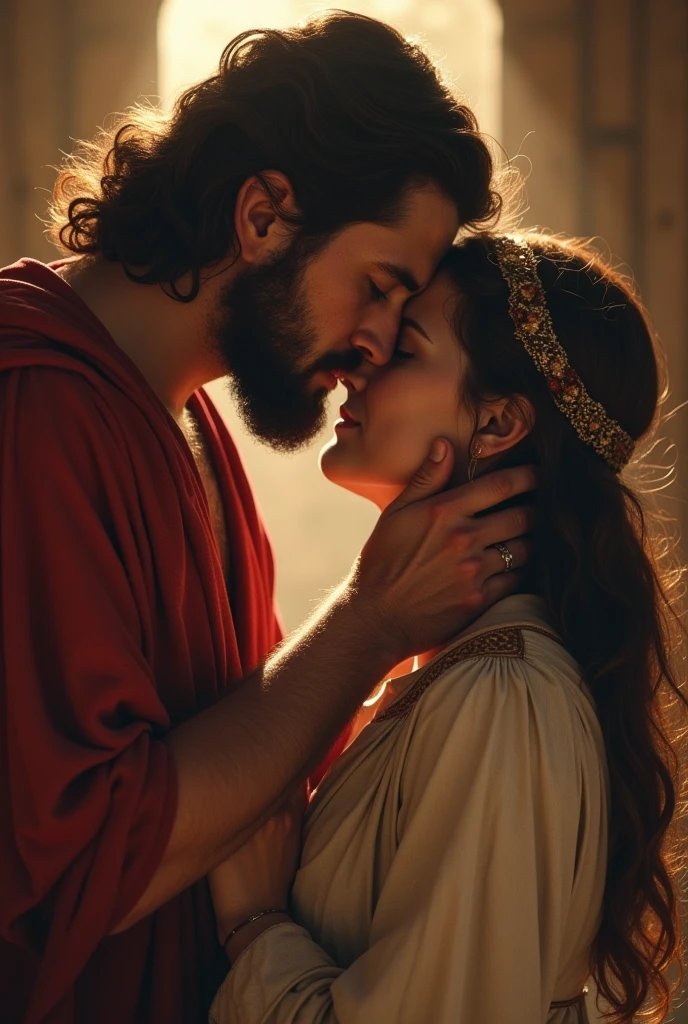 biblical character, fight, David&#39;s wife. beautfull woman, is sad crying on his knees