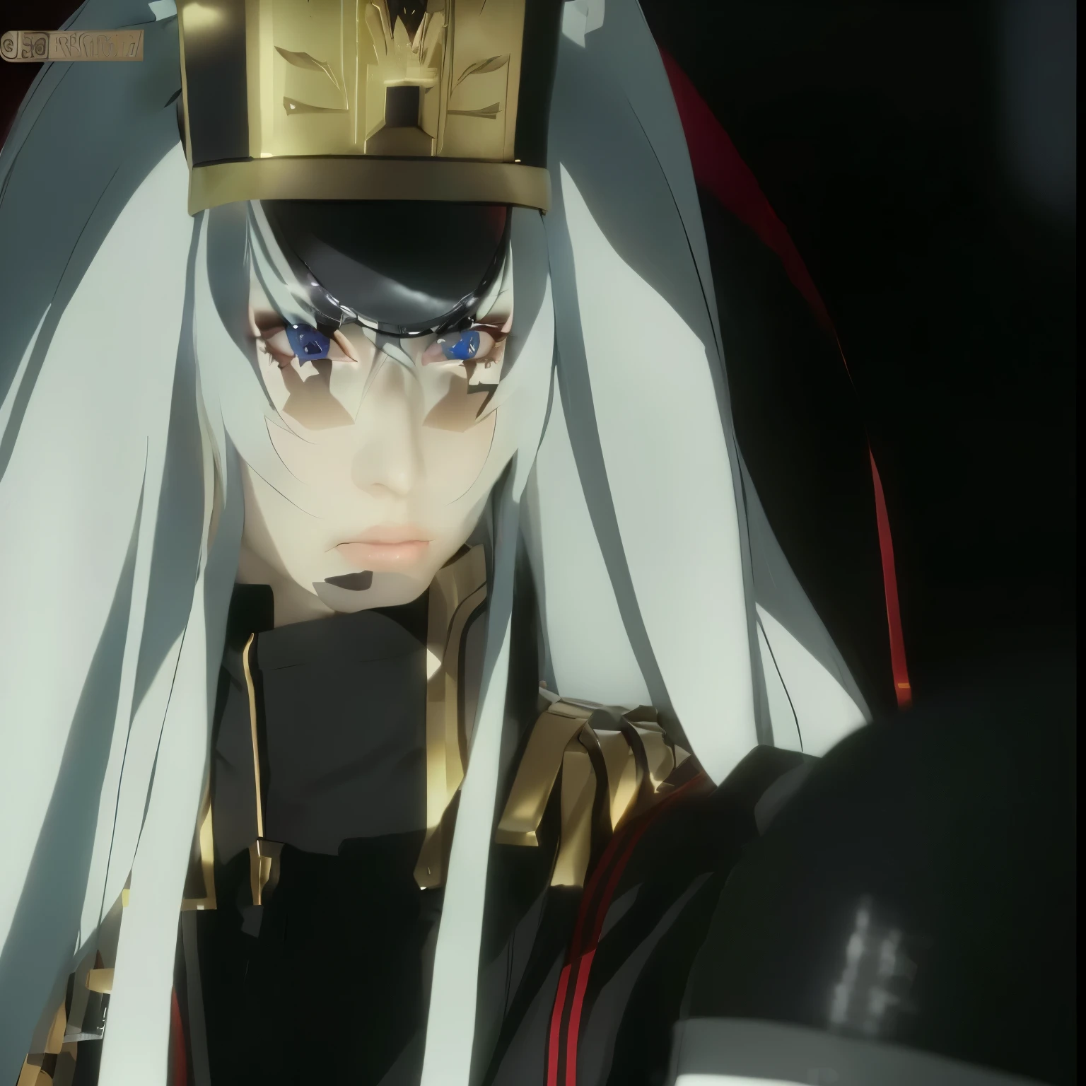 a girl with long white hair, military uniform and hat, red eyes with blue iris, smiling, assertive, (best quality,4k,8k,highres,masterpiece:1.2),ultra-detailed,(realistic,photorealistic,photo-realistic:1.37),extremely detailed eyes and face,longeyelashes,beautiful detailed eyes,beautiful detailed lips,detailed military uniform,military hat,confident pose,dramatic lighting,vibrant colors,cinematic