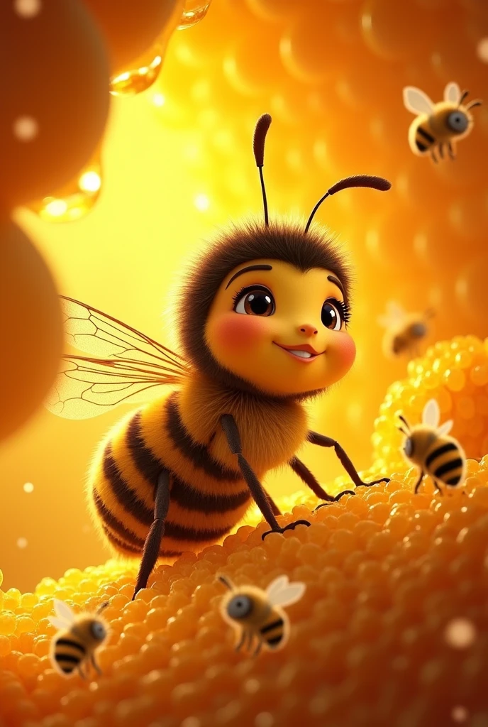 Animated bee on her honeycomb