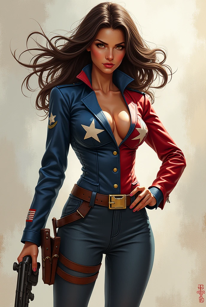 Sexy American woman in military style illustration