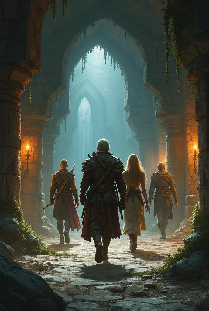 A group of adventurers exploring a dungeon