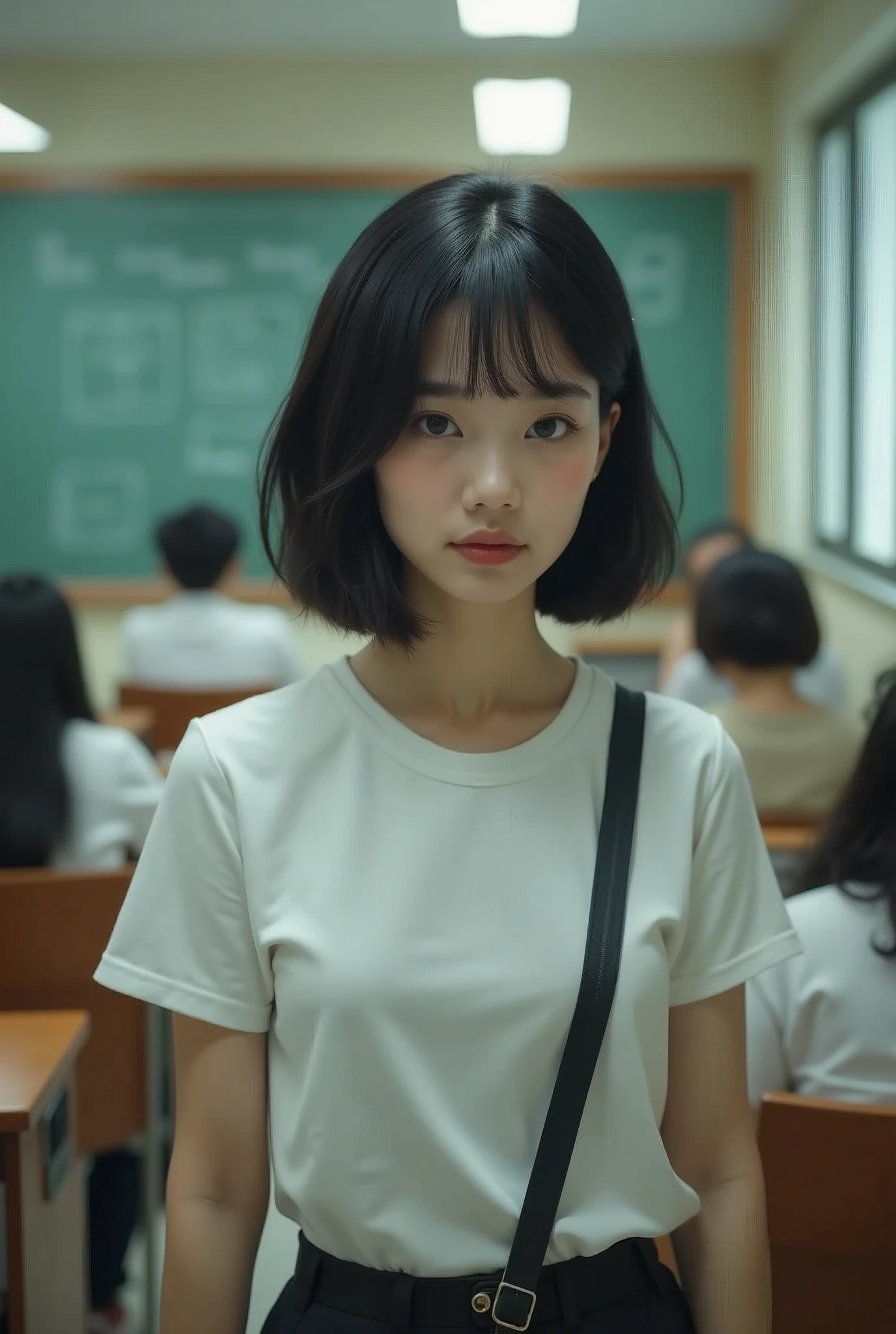 by noon, in the classroom, duas inspetoras entraram in the classroom, holding bags of top secret files, two female inspectors wearing white t-shirts and short black hair, this inspector looked at the camera, The lens mainly featured the upper part of the body, not Lofe art style ((Xinhai City), popular em cgstation, Xinhaicheng H 2160, inspired by Bian Shoumin, Xinhaicheng, Planned, Guwitz's style, Top Quality Photos, 4K, 8k, resolution,