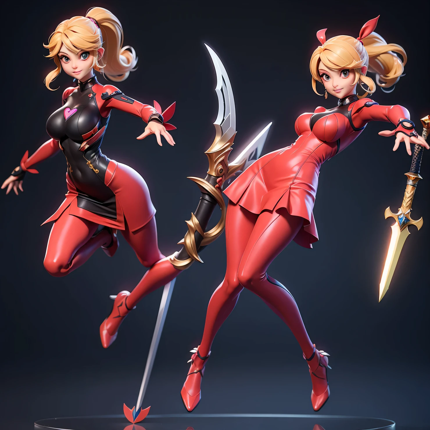 Mini Dragon,  alone, Ray Tracing, Estilo 3D, 3DMM, whole body, (bodysuit swing),(Dar red dress), Overall view,((Poses for each photo)), Overall view, Hearts of the Kingdom-style outfit,((1 personのポーズ)), Overall view, Metroid, ((With a futuristic sword)),Ultra-Realistic Skin, (Big Breasts)、1 person、Background is white、Combat pose、

