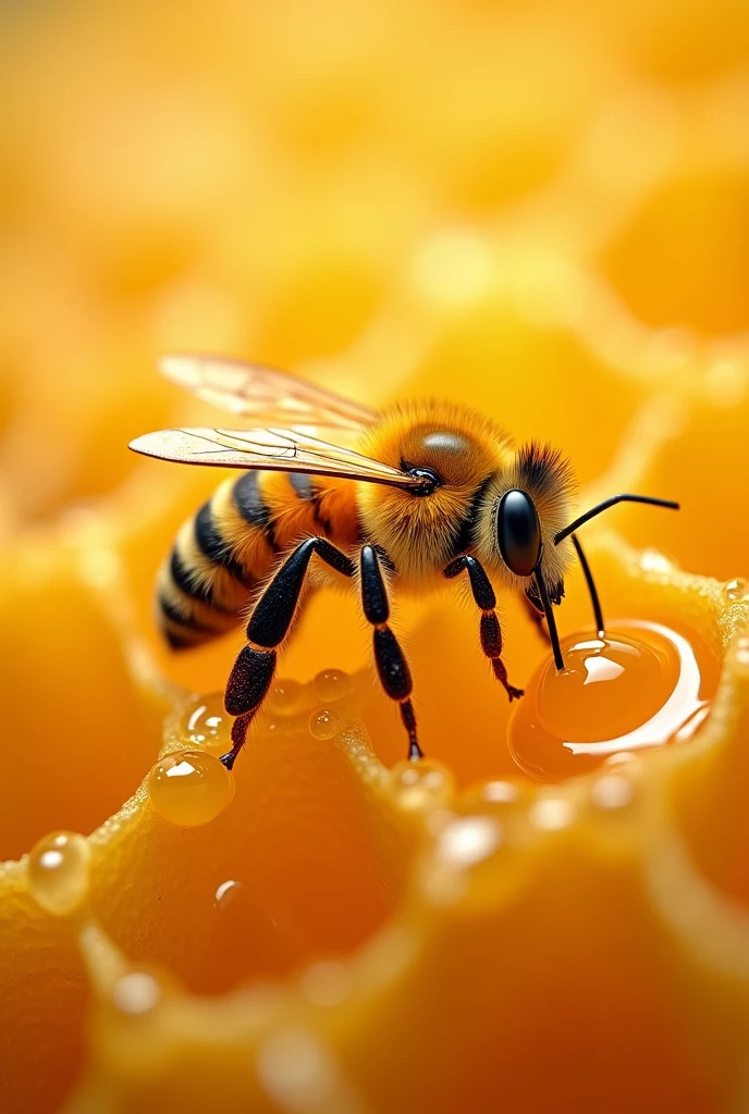 Little bee on her honeycomb with honey for a logo