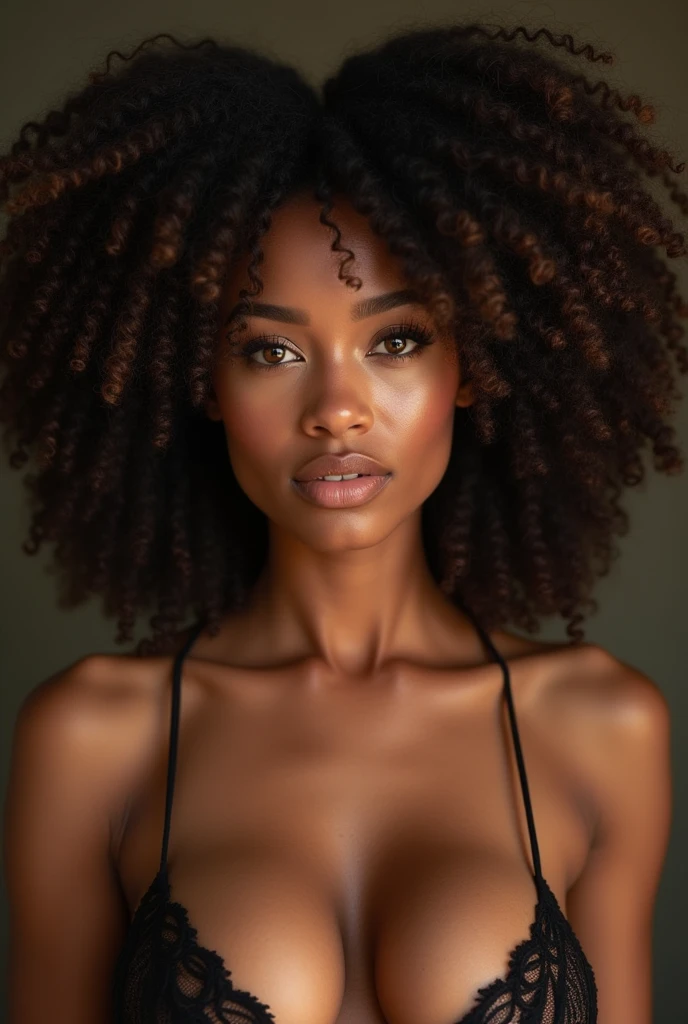 BEAUTIFUL BLACK WOMAN, brown eyes and curly hair, with full breasts, big boobies!