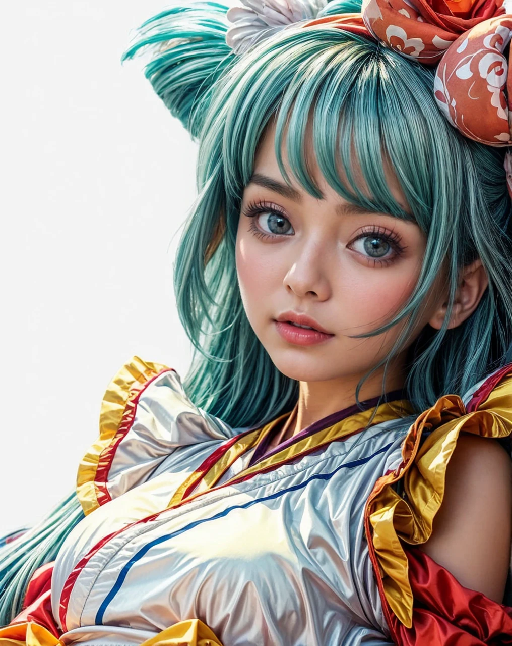 (Photorealistic、Masseter muscle area、Highest quality、High resolution、RAW Photos)、(full body, no cloth, glamorous body)Realistic、Bright lighting、Face Light、Smooth Professional Lighting、pretty girl、Beautiful woman、Modeled、gravure、natural makeup、so beautiful、Realistic and beautiful skin、plum thighs, Beautiful and detailed、Detailed face、Big tits、Cleavage、wavy hair、Brunette colored hair、Brown eyes, sexy face, looking at the camera、take a picture, Seductive Pose, angle from above, Sexy lingerie++,look of impending kiss+++