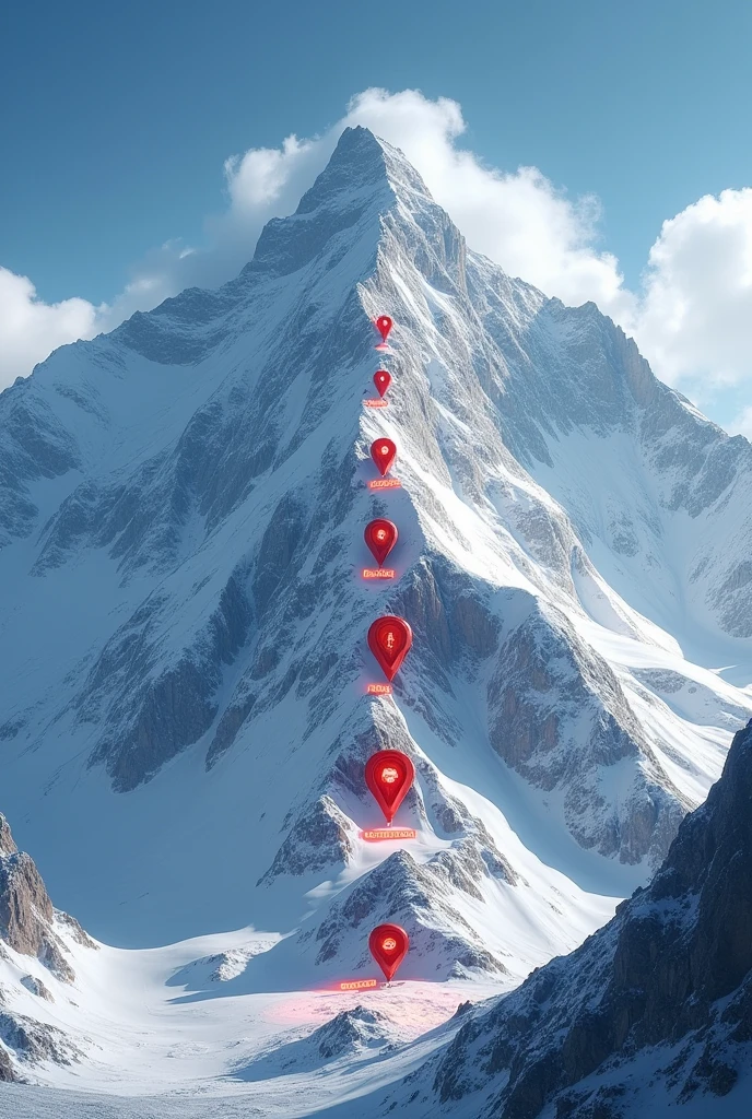 K2 mountain with 5 points marked from the base to the summit. The first point is called "Service", The following is "Scholarships", The following is "Tactical", fourth "Balances" and the fifth "meta" (Trophy or image that represents success). The title of the project is "ENFO-K2"