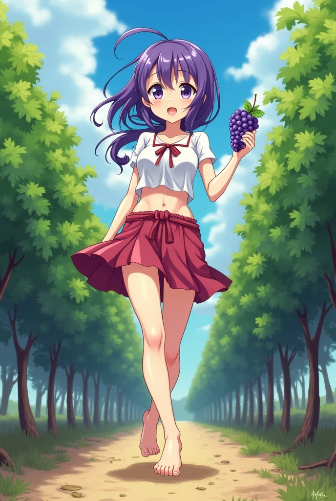 Barefoot anime girl stomping grapes