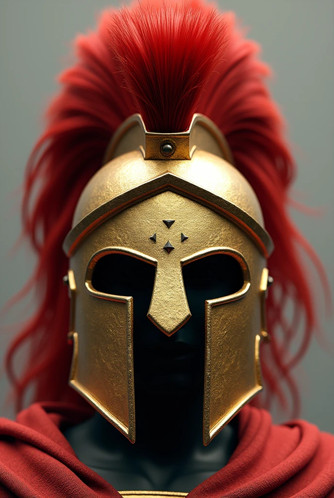 Spartan Helmet Front Gold with Red Hairs without Background