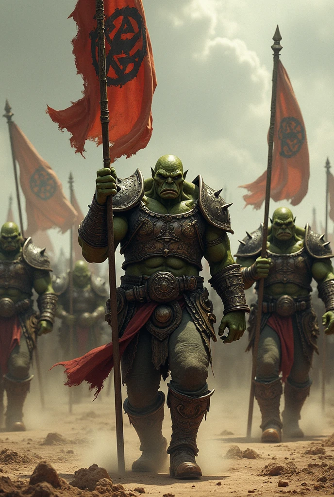 Orc legionaries marching with their banners
