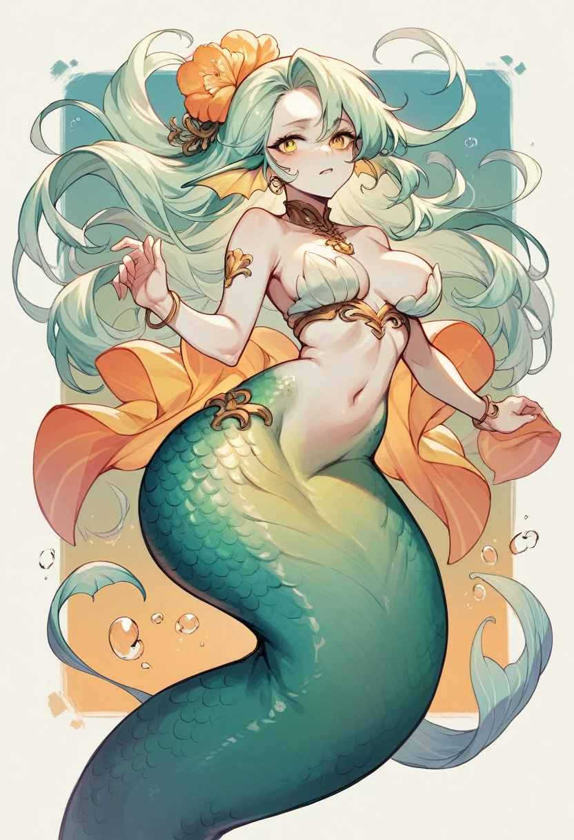 mermaid,pale skin,yellow gair