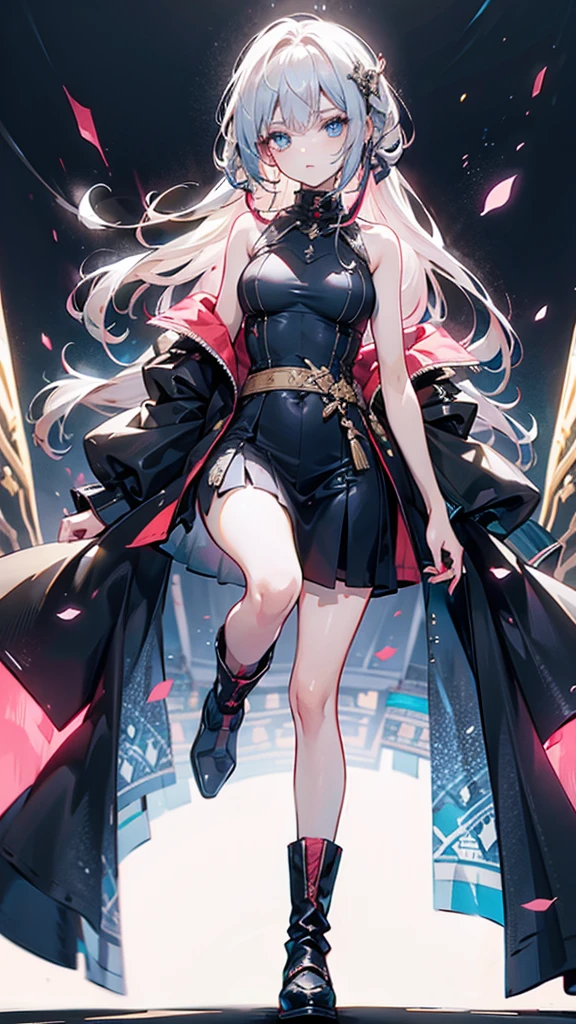 realistic, anime, 1girl,bangs, long hair, big breasts, perfect body, off shoulder, white hair, rainbow hair, oversized T-shirt, white T-shirt, black bra, bare legs, thigh, cleavage, collarbone, (extremely detailed CG unity 8k wallpaper, masterpiece, best quality, ultra-detailed, best shadow), (masterpiece:1.2, best quality), very red eyes, sweat, soft body, cute, arm strap, thigh strap, multicolor eyes, outside, out door, raining, night, wet cloths, standing, standing in the rain, wet hair, wet skin, see through, (heavy rain), ruined building, messy ground, bullet shells on ground, dust, wounds, walking, jacket, tactical suit, military equipment, (night), white legwear, wet thighs, ((lotion)), from behind, (wet), dress, skirt, , happy, happy expression, thighs, from below, horizon, \(weapon\), ((sweat:1.2))