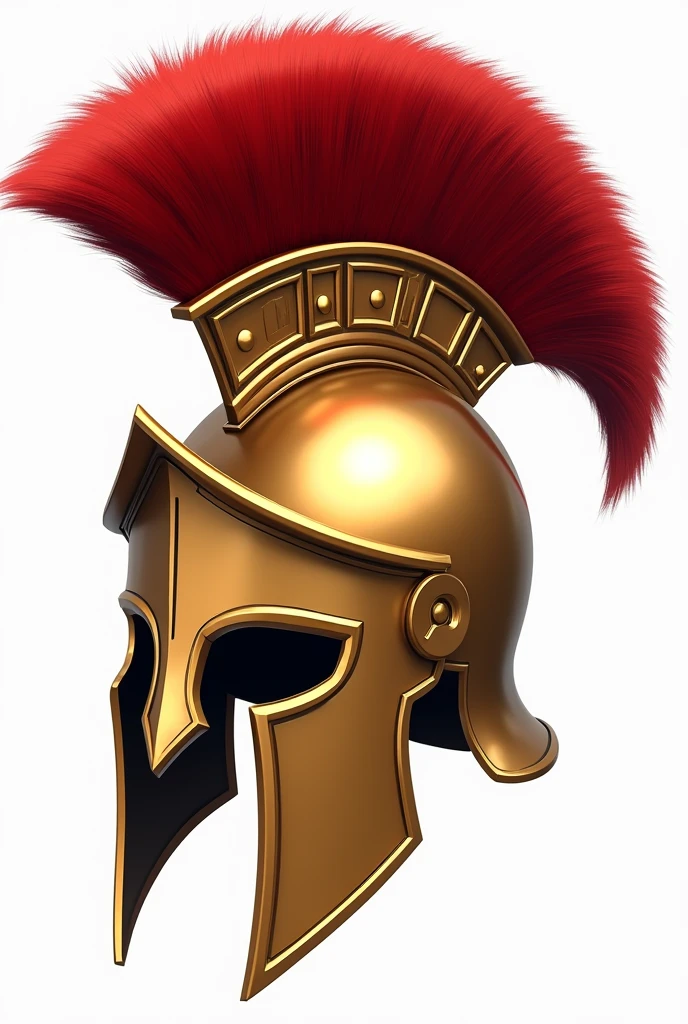 Spartan helmet front Golden with red fur without background in drawing 
