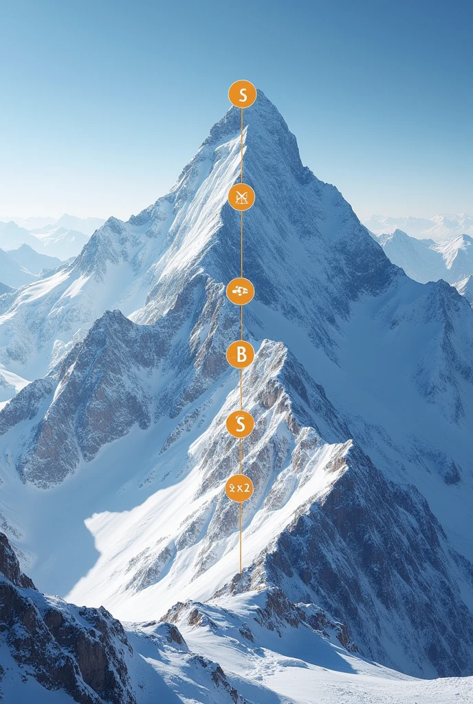 K2 mountain with 5 points marked from the base to the summit. The first point is called "Service", The following is "Scholarships", The following is "Tactical", fourth "Balances" and the fifth "meta" (Trophy or image that represents success). The title of the project is "ENFO-K2"
