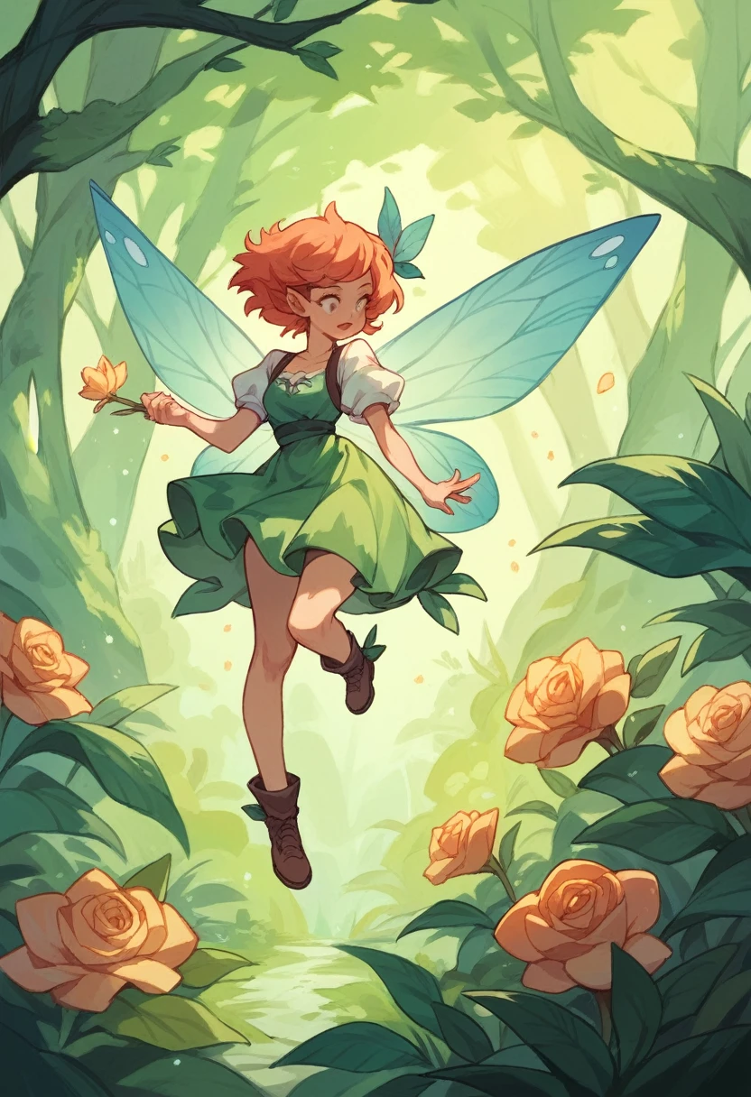 a woman holding a fairy in a magical forest