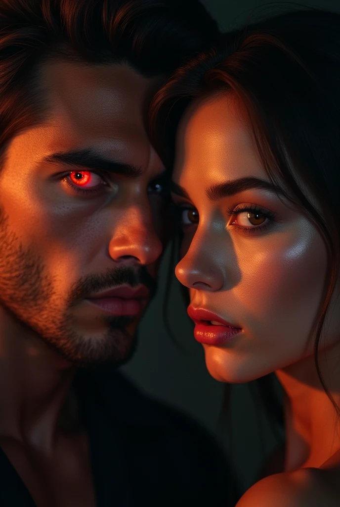 Two looks. A man&#39;s red iris. The other amber gaze of a woman. 
