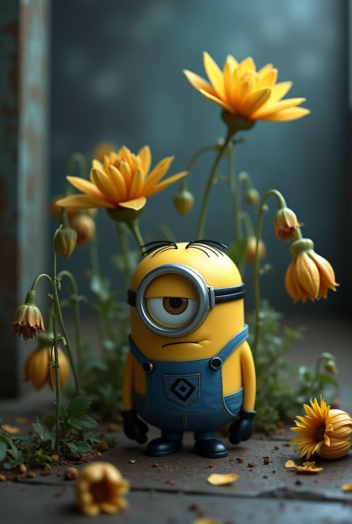 A minion with some very sad flowers