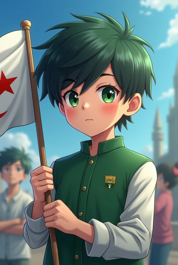 Pakistan flag with 14august 3d image with anime 18 year old boy
