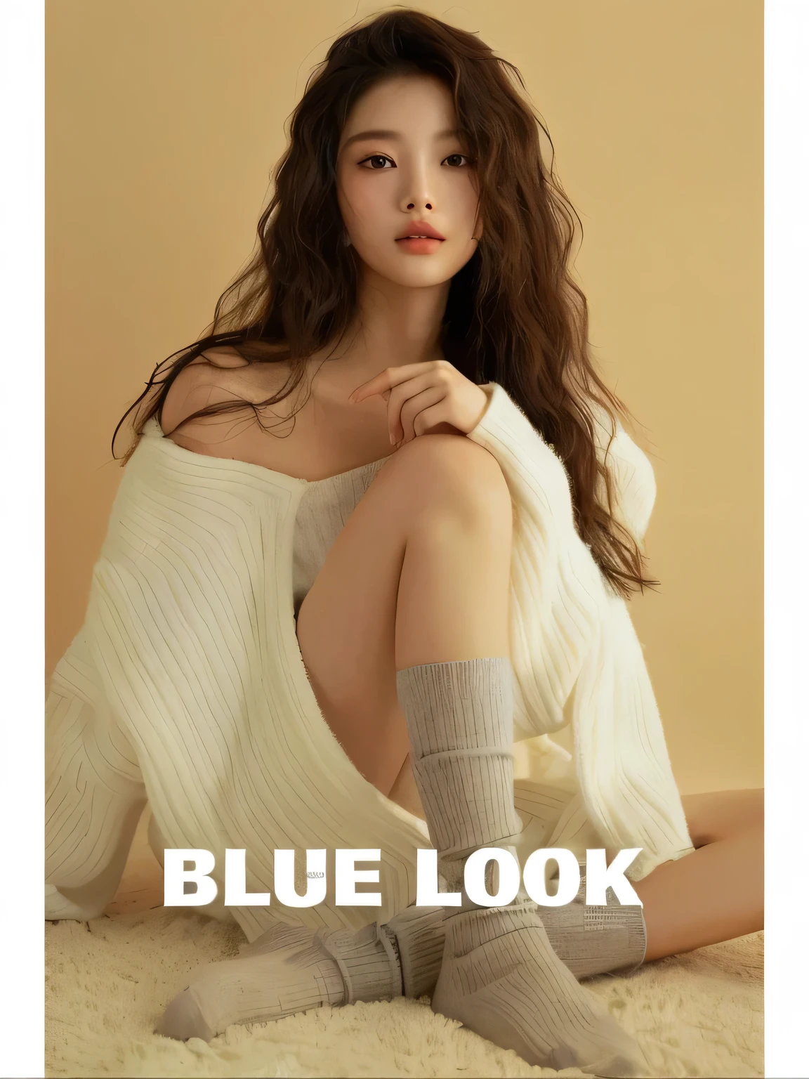 Close-up of a woman in a sweater sitting on the floor, Blue, Dark Blue, Blue的衣服, Blue心情, Bae Suzy, Blue套装, Blue和奶油色色调, deep look, Ulzan, Blue色调, Soft appearance, It looks very nice, read a book, Film Style, 仅限Blue, Blue theme, Blue毛衣, Dark Blue color