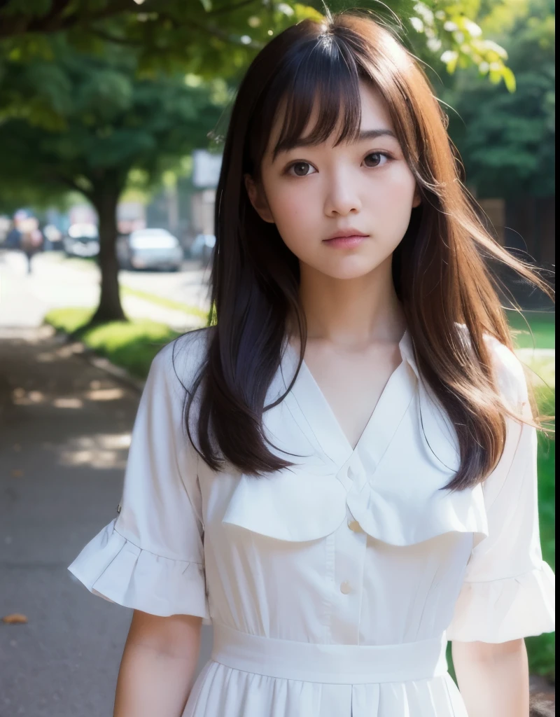 best qualityer, Facial Focus, smooth light, ultra high resolution, (photorrealistic:1.4), CRU photo,
1 Japanese girl, standing alone, cute, (schoolboy, lights in the eyes),  detailed gorgeous face, (smallbreast),(high resolution detail of human skin texture),
(long hair),
hinterland,
Damask Shirt Dress,
(portraite)