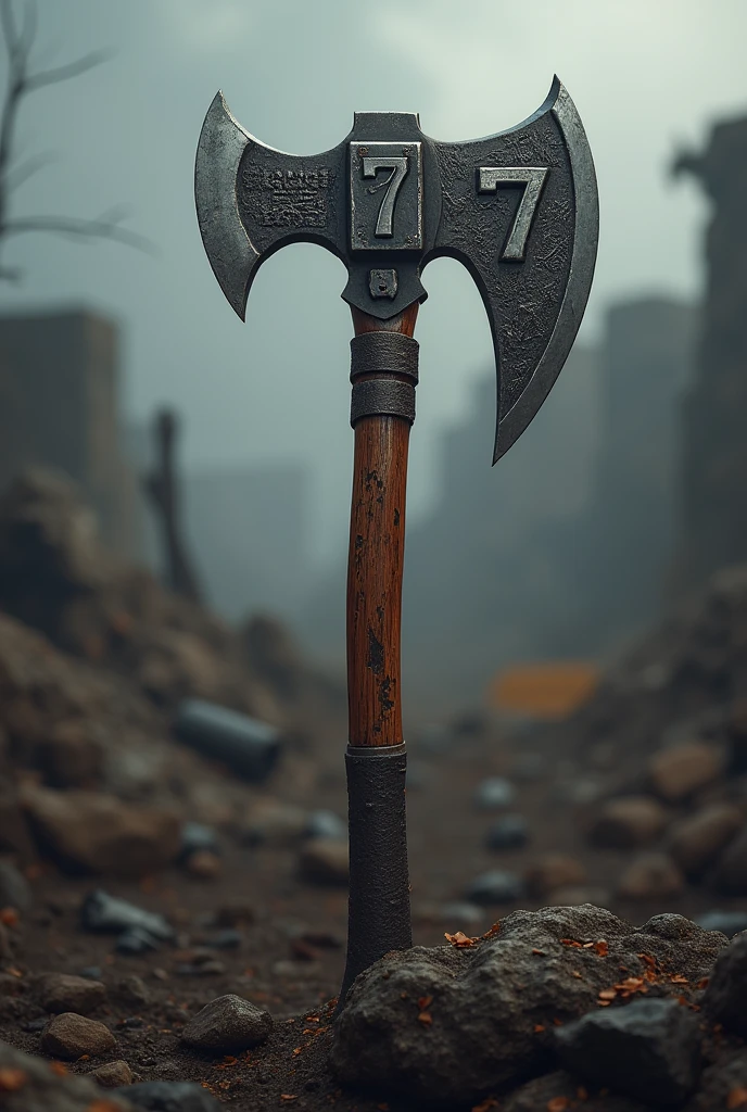 Realistic image 4k ultra HD axe name Rafael stuck number 7