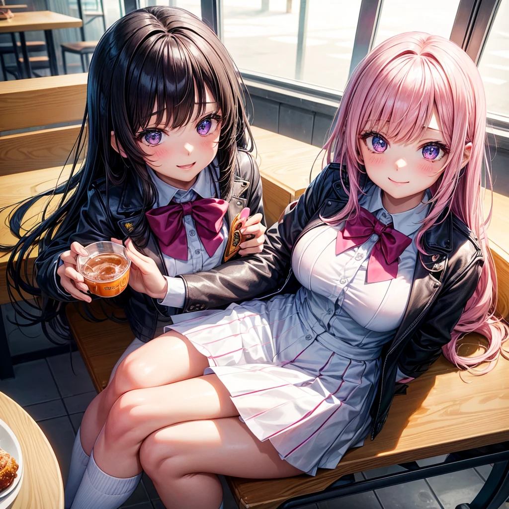 middle School girls，smile，Beautiful girls，Beautiful girl from another world，Several girls are depicted，Sitting in a chair，A girl drinking cream soda at a family restaurant，Purple Eyes，family restaurant，leather jacket，The best quality to get you horny，Super cute girl，Psychic，Uniform and cardiganコーデ，battle，Colorfulな髪色，Perfect Girl，Super cute girl，Cute uniform，Uniform of the Future，Wearing a cardigan，Long Hair、Sparkling eyes，She has her bangs down，Colorful，Ultra HD，Young girl，sex，Naughty Girls，Full body image，Big Breasts，Beautiful Girl&#39;s Paradise，Fashion Girl，Naughty Girls，Beautiful Girl Country，High-dimensional beautiful girl，A beautiful girl who transcends everything，So beautiful，Absurd，Beautiful girls，