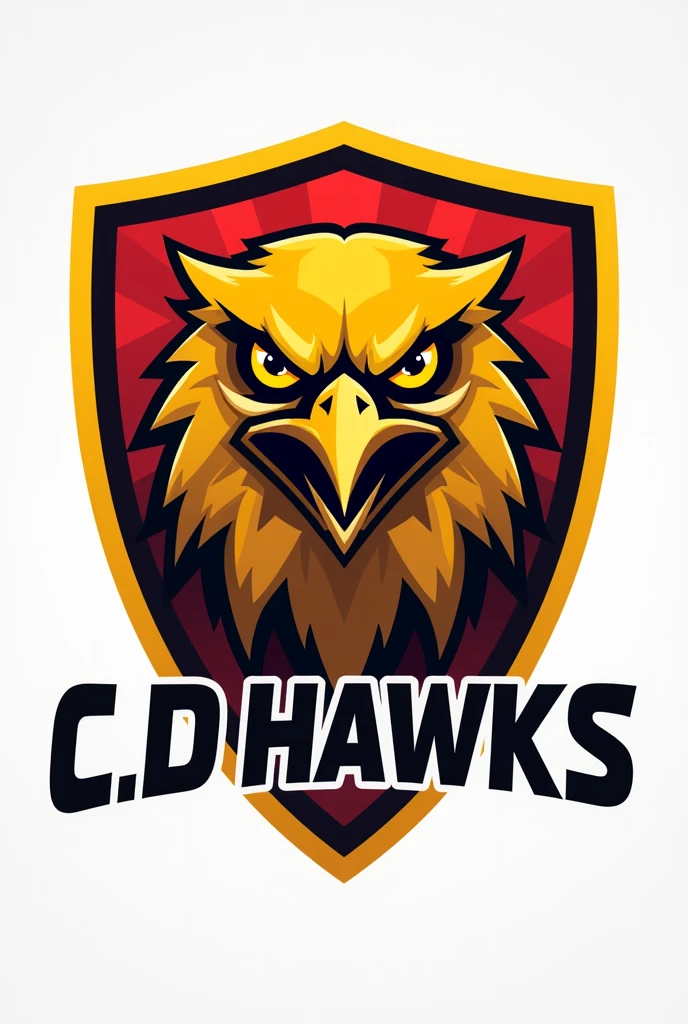 Create a football team logo for a club called C.D Hawks, where its characteristic colors are yellow and red. Another where only the falcon's head appears.