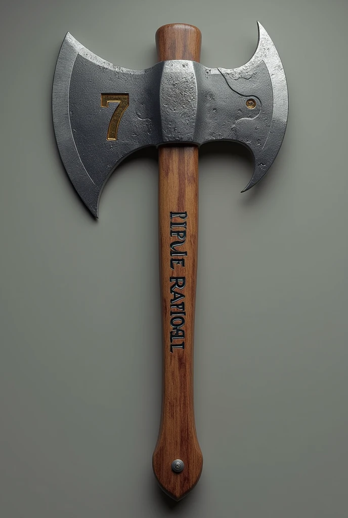 Realistic image 4k ultra HD axe name Rafael stuck number 7