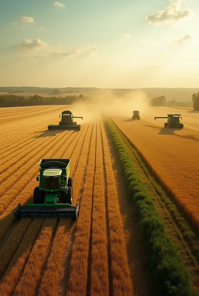 (photorealism:1.2), harvest agricultural products, many modern machines
, bumper harvest, beautiful countryside scene, many people, panorama of fields, many farmers, overhead view, green agricultural products