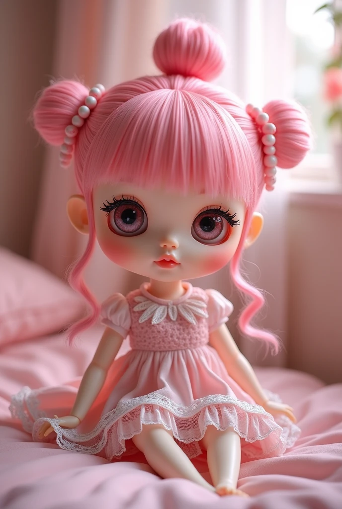 Blythe doll with pink highlights