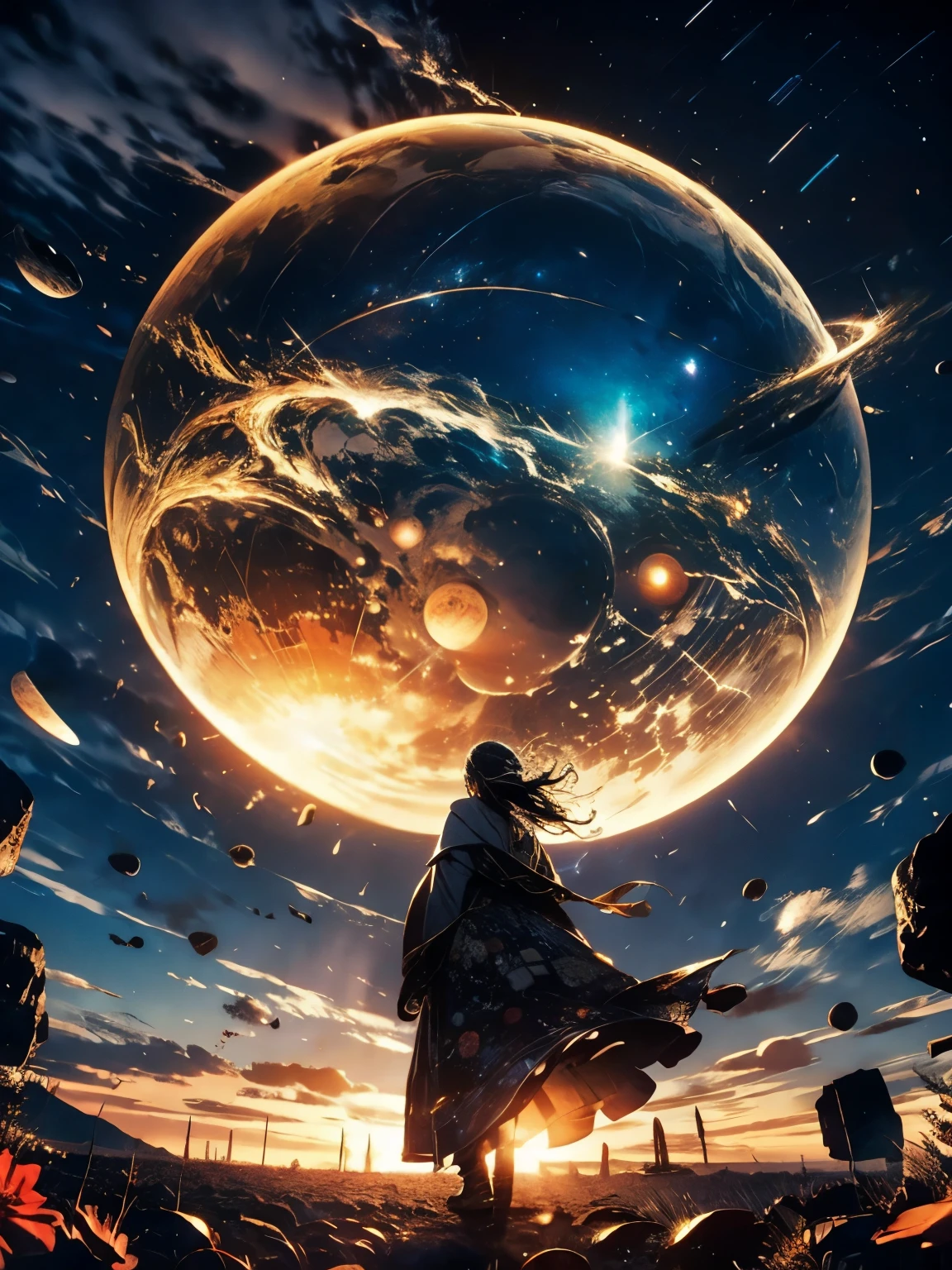 Space owl impression, Against the background of planets and stars